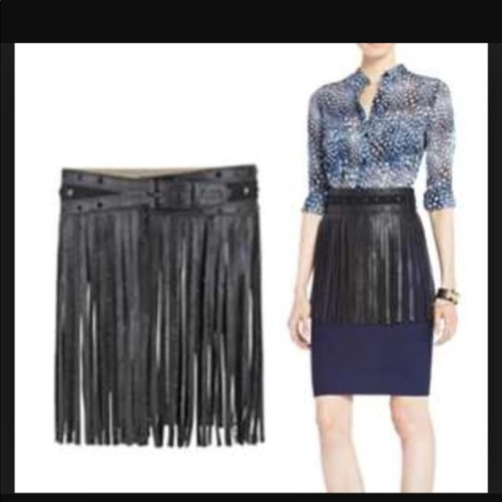 BCBG Black Studded Leather Fringe Belt NWT